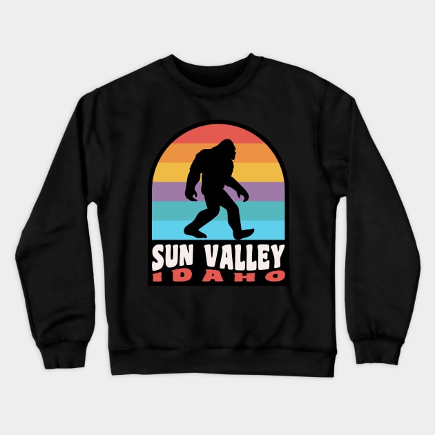 Sun Valley Idaho Bigfoot Sasquatch Retro Sunset Crewneck Sweatshirt by PodDesignShop